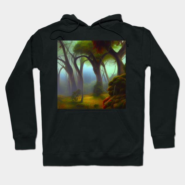 Digital Painting Scene Of a Lake Between Many Colorful Plants, Amazing Nature Hoodie by Promen Art